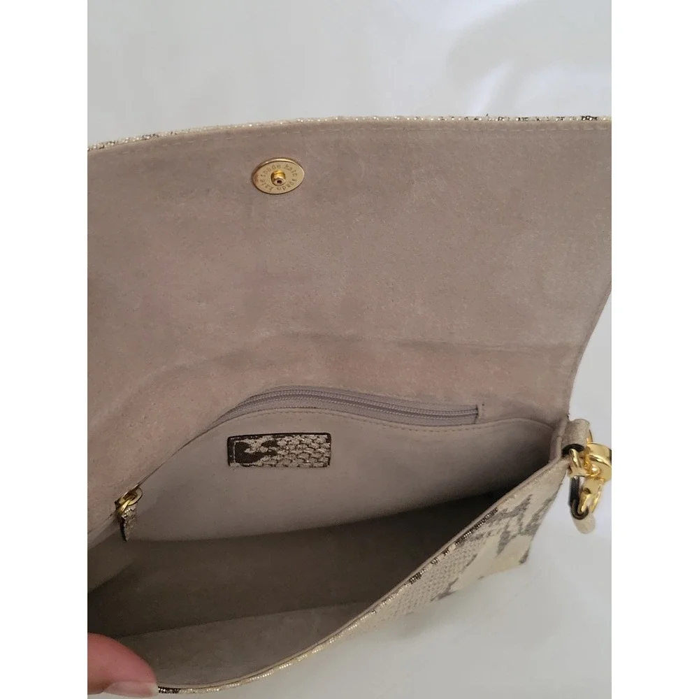 Kate Spade Metallic Snake Print Flap Shoulder Bag Pochette Y2K Gold Hardware